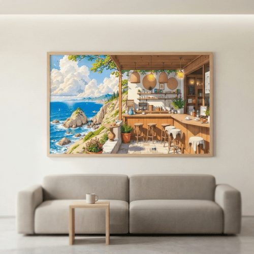 Tranh trừu tượng Quán nhỏ ven biển TTT029