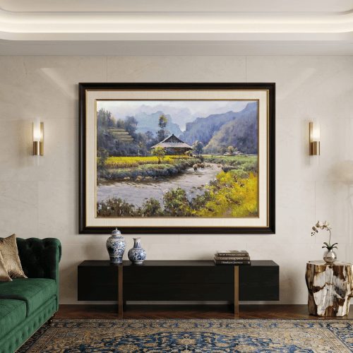 Tranh trừu tượng Nhà nhỏ bên sông TT047