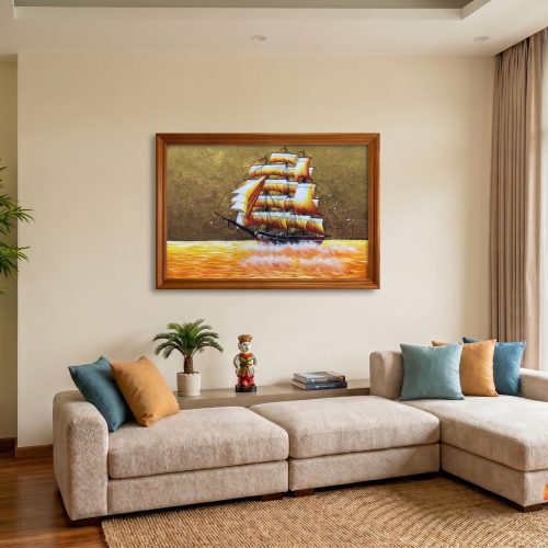 Tranh sơn dầu thuận buồm xuôi gió dát vàng TSD443