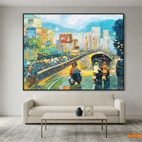 Tranh sơn dầu Sài Gòn lúc xế chiều TSD428