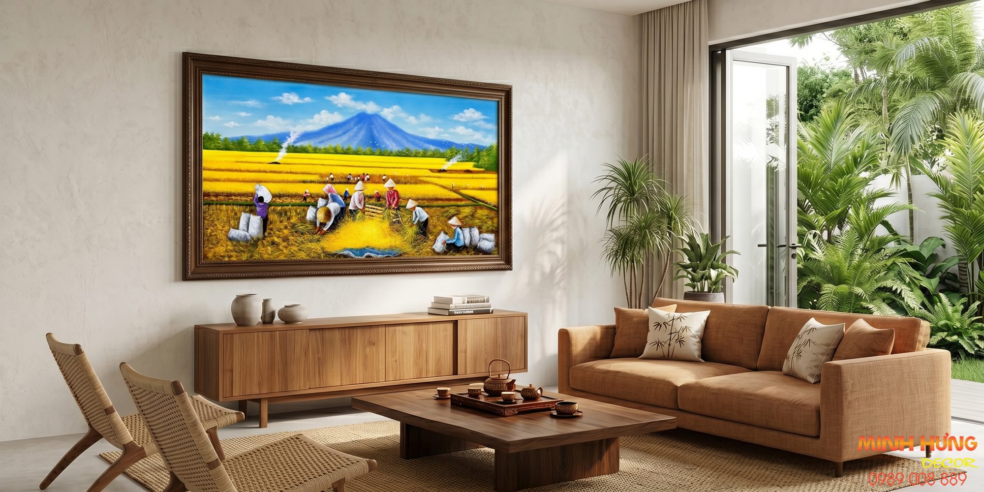 Tranh sơn dầu mùa vàng dưới chân núi TSD445