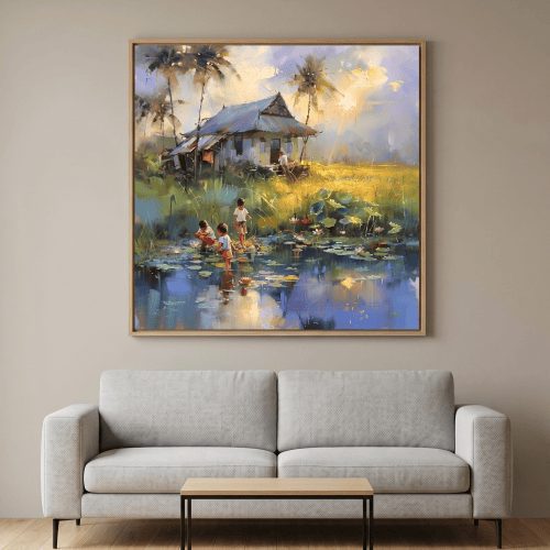 Tranh trừu tượng Ao sen tuổi thơ TT060