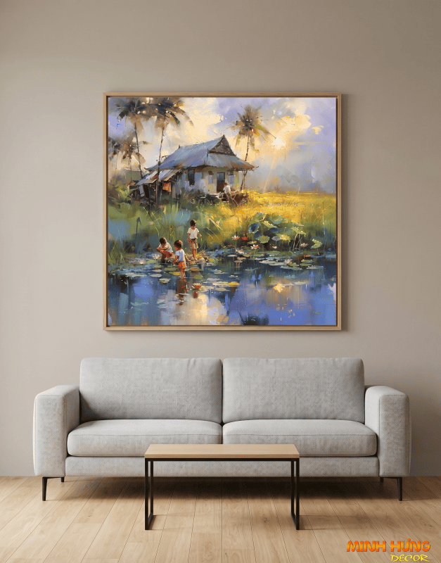 Tranh trừu tượng Ao sen tuổi thơ TT060