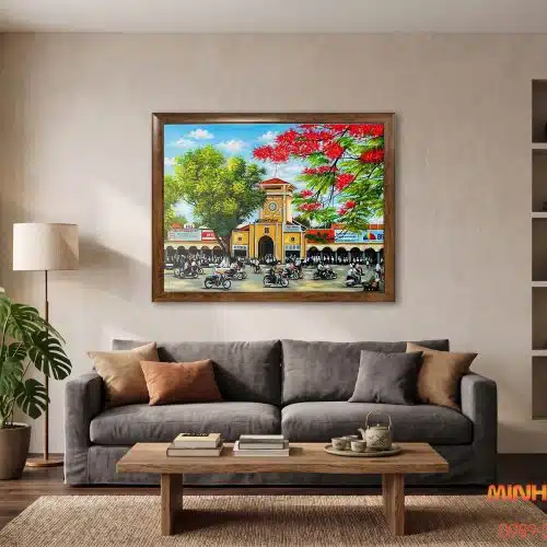 Tranh sơn dầu Phượng Đỏ Chợ Bến Thành TSD466