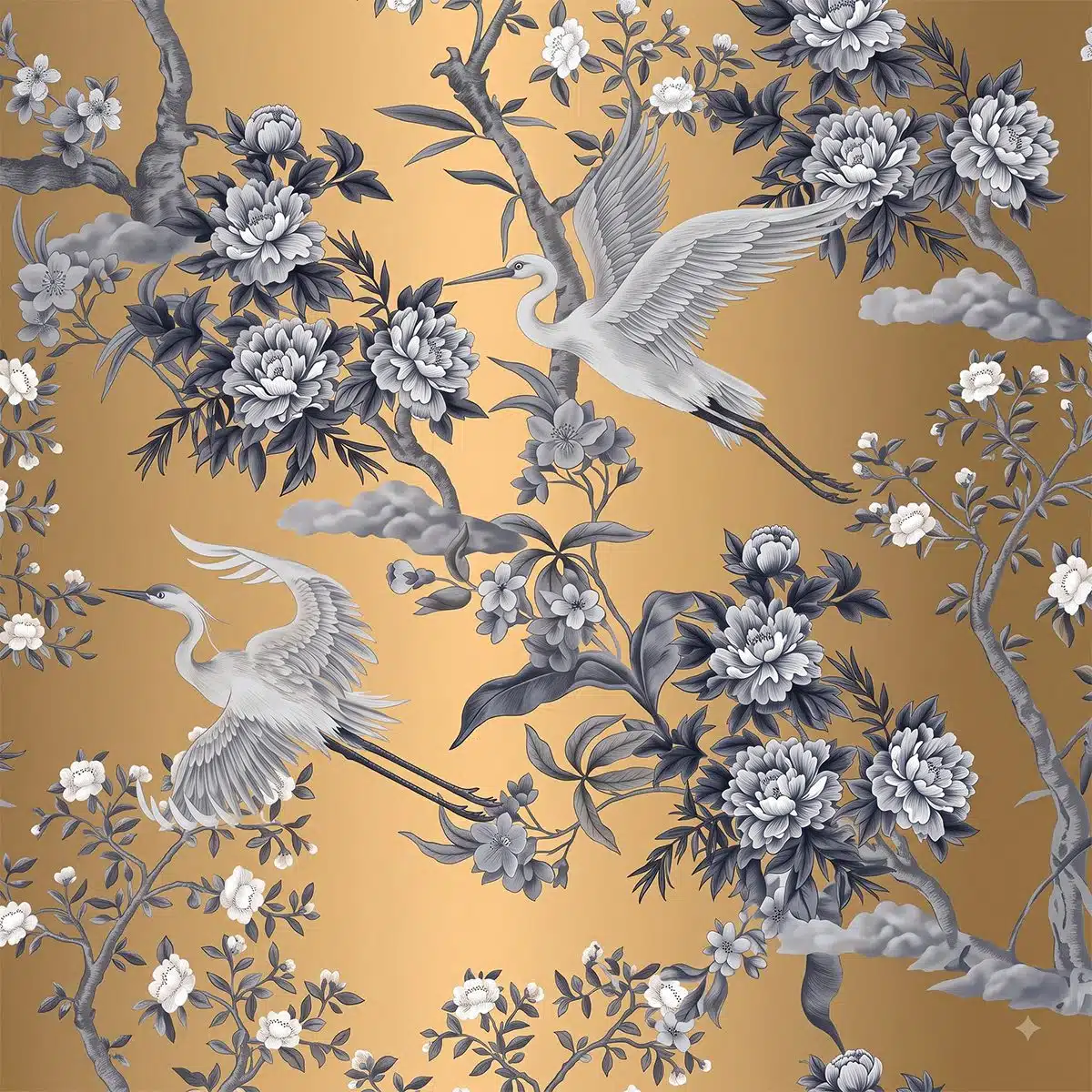 Tranh Chinoiserie song hạc sang trọng TNB013