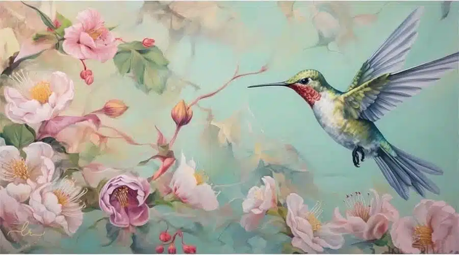 Tranh chim mẫu đơn pastel TI006