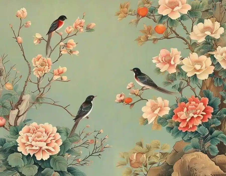 Tranh chim & hoa mẫu đơn TI005