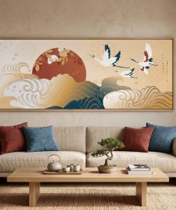 Tranh khổ ngang tam hạc vượt sóng TNB003