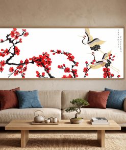 Tranh hạc trắng vườn đào TNB004