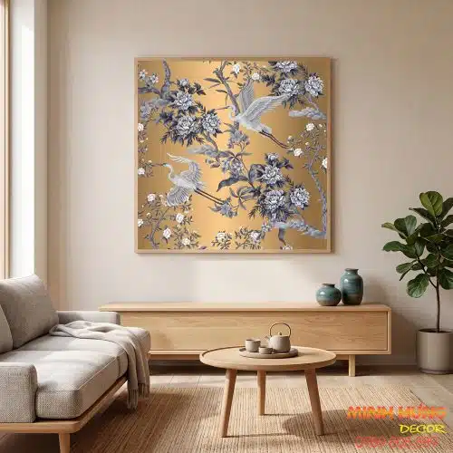 Tranh Chinoiserie song hạc sang trọng TNB013