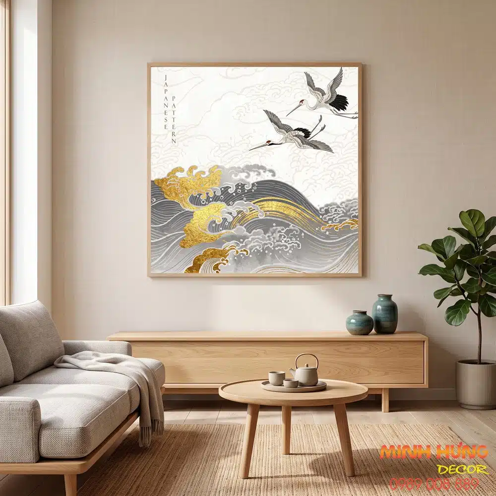 Tranh đôi hạc sóng vàng TNB014