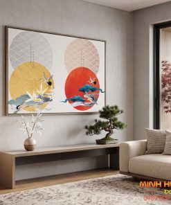 Tranh nhật nguyệt vân hạc TNB018