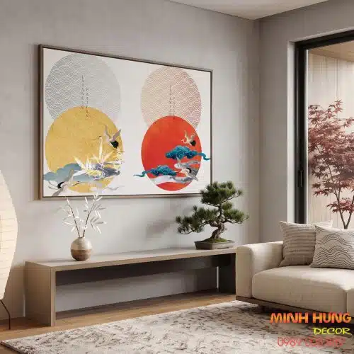 Tranh nhật nguyệt vân hạc TNB018