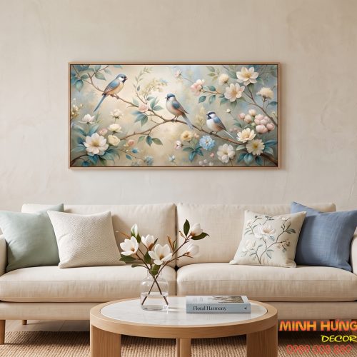Tranh tam điểu cành mộc lan TI002