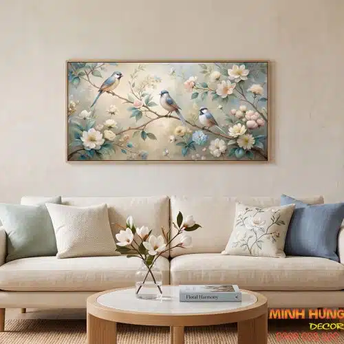 Tranh tam điểu cành mộc lan TI002
