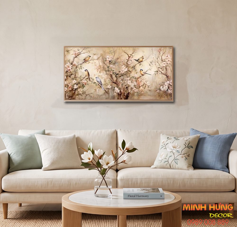Tranh hoa điểu tone vintage be TI004
