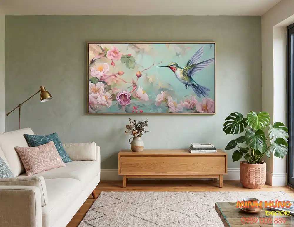 Tranh chim mẫu đơn pastel TI006