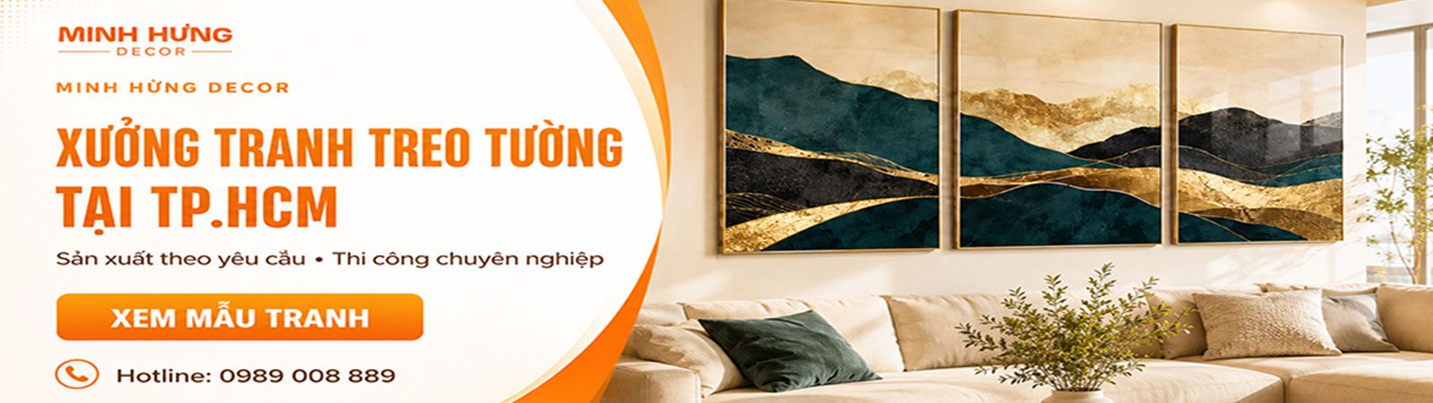 Tranh treo tường phòng khách do Minh Hưng Decor sản xuất