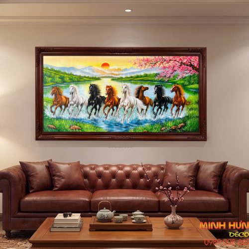 Tranh sơn dầu Bát Mã Phong Vân Du Xuân TSD473