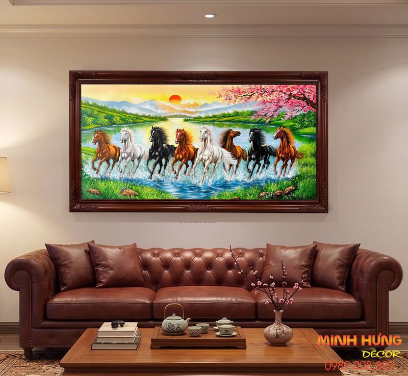 Tranh sơn dầu Bát Mã Phong Vân Du Xuân TSD473