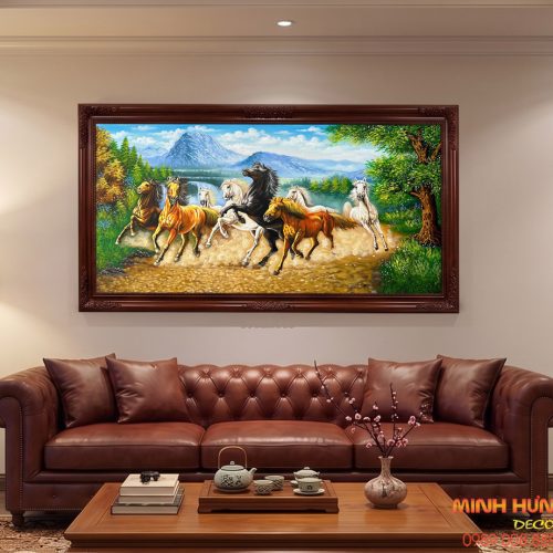 Tranh sơn dầu Đàn Ngựa Thiên Lý Chinh Chiến TSD476