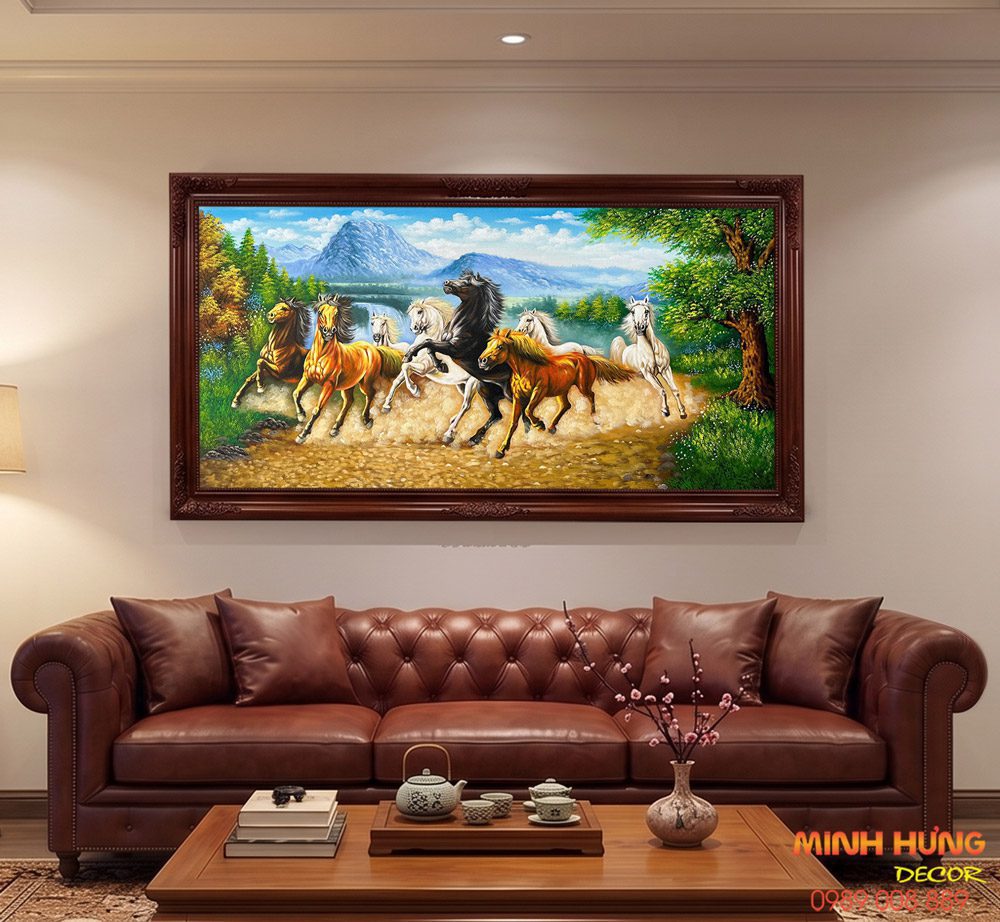 Tranh sơn dầu Đàn Ngựa Thiên Lý Chinh Chiến TSD476