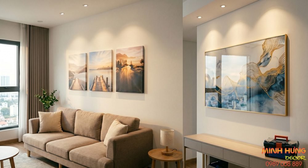 Hình ảnh thực tế tranh Canvas và tranh Tráng Gương