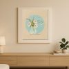 Mockup Bình hoa trắng pastel trên nền tròn xanh dịu