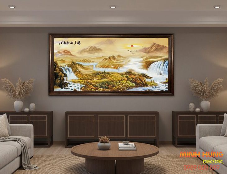Bức tranh Nhật Xuất Thiên Sơn ánh dương tương sinh hành Thổ tại Minh Hưng Decor