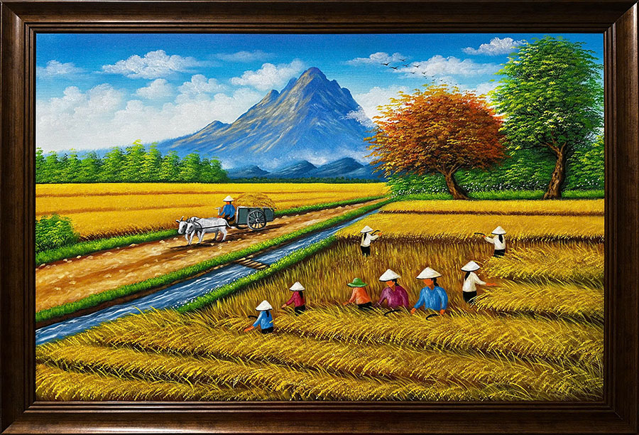 Tranh Đồng Quê Mùa Lúa Chín Vàng Bội Thu TSD481