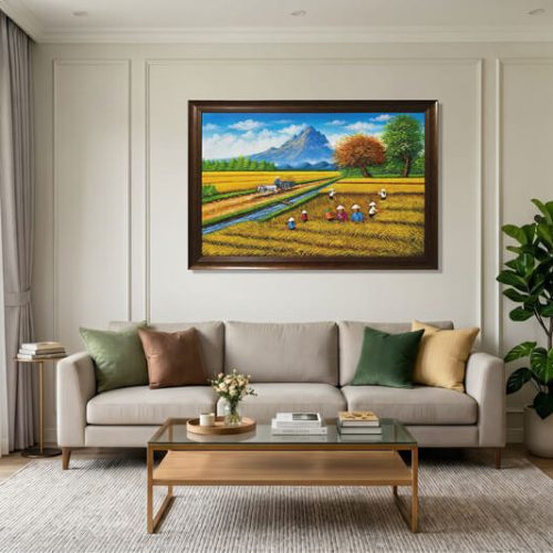 Tranh Đồng Quê Mùa Lúa Chín Vàng Bội Thu TSD481