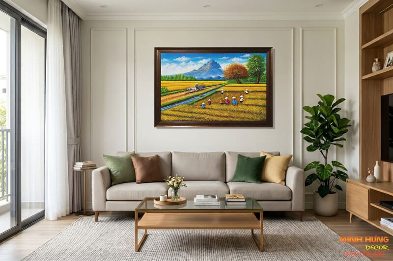 Tranh Đồng Quê Mùa Lúa Chín Vàng Bội Thu TSD481