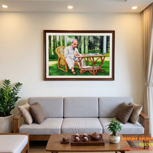  Tranh Sơn Dầu Bác Hồ Làm Việc Trong Vườn Phủ Chủ Tịch TSD497