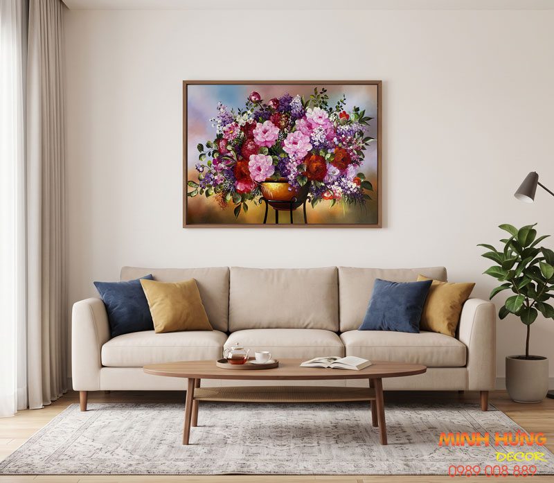 Tranh sơn dầu hoa khai phú quý TSD485